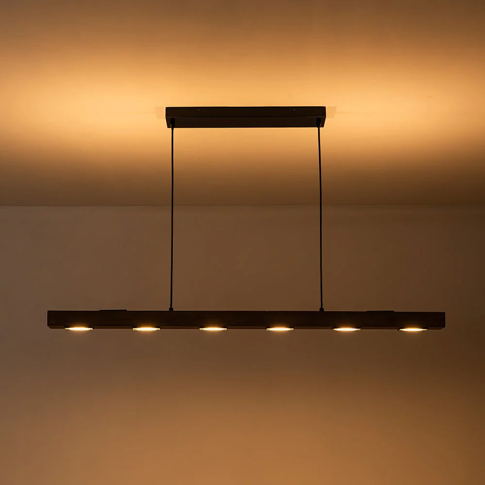 Dimmable LED Rustic Linear Oak Wood Kitchen Island Pendant - Image 16
