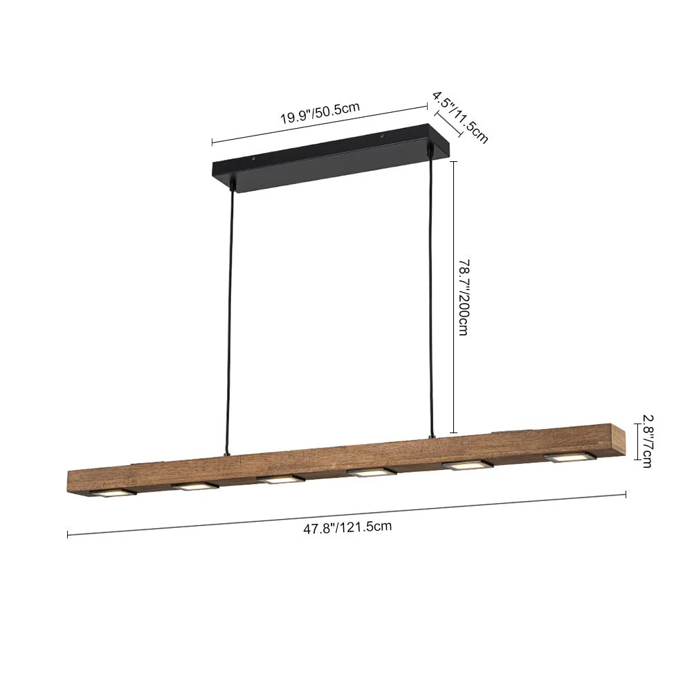 Dimmable LED Rustic Linear Oak Wood Kitchen Island Pendant - Image 18