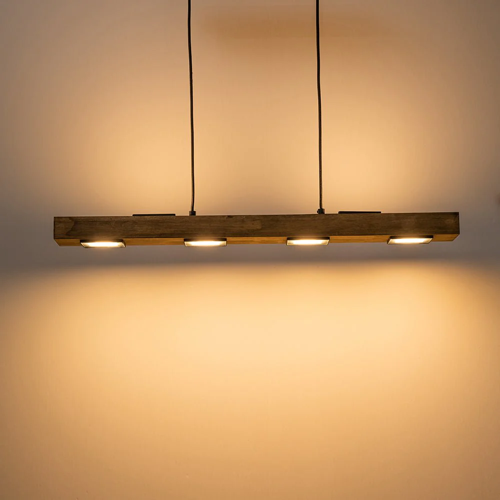 Dimmable LED Rustic Linear Oak Wood Kitchen Island Pendant - Image 8