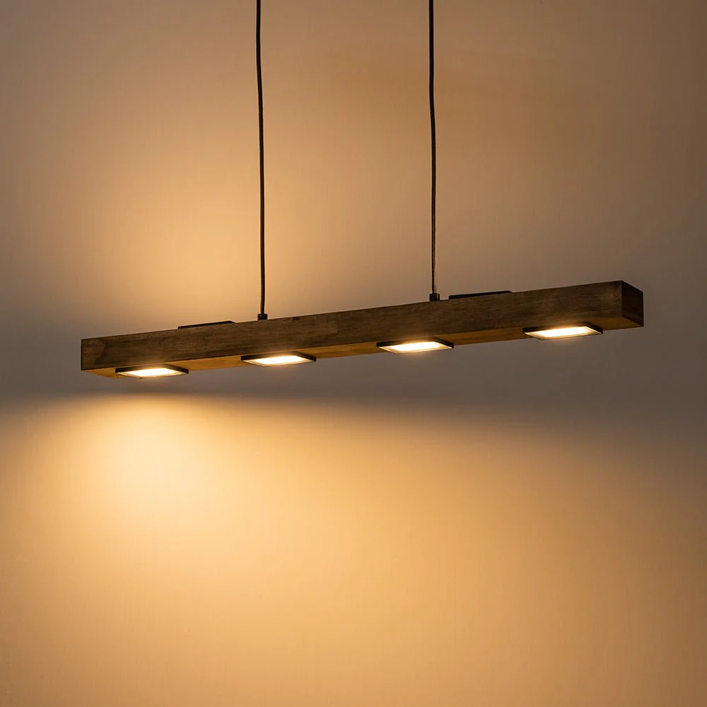 Dimmable LED Rustic Linear Oak Wood Kitchen Island Pendant - Image 9