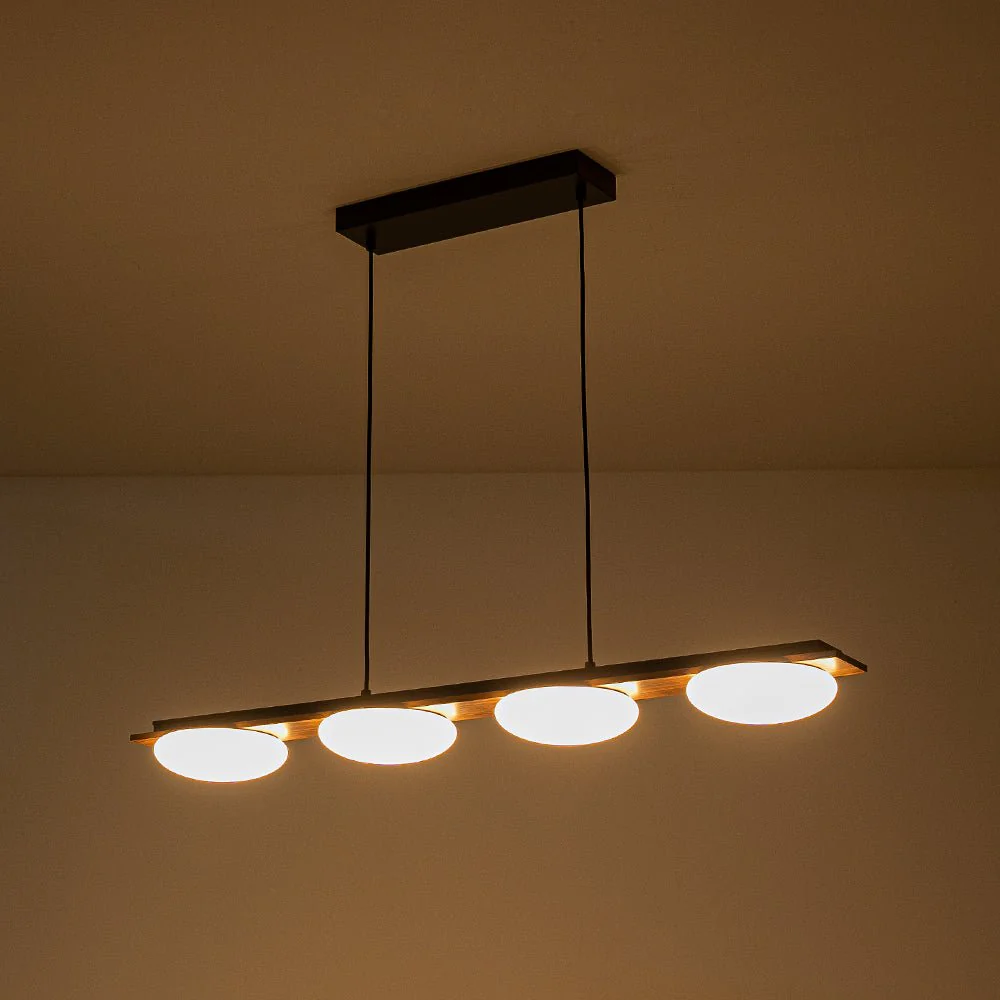 (OpenBox) Dimmable LED Walnut Wood Grain Linear Island Chandelier - Image 17