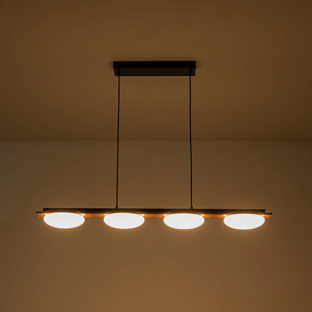 (OpenBox) Dimmable LED Walnut Wood Grain Linear Island Chandelier - Image 18