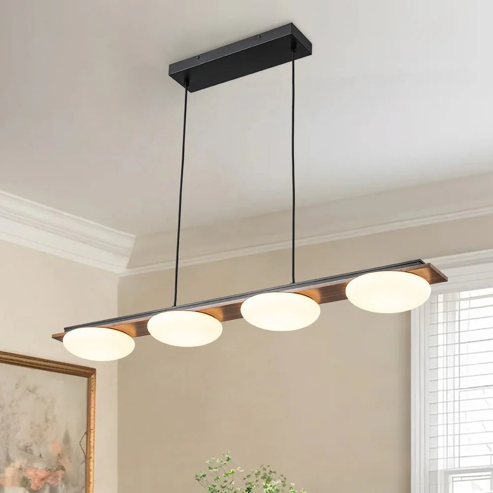 (OpenBox) Dimmable LED Walnut Wood Grain Linear Island Chandelier - Image 2