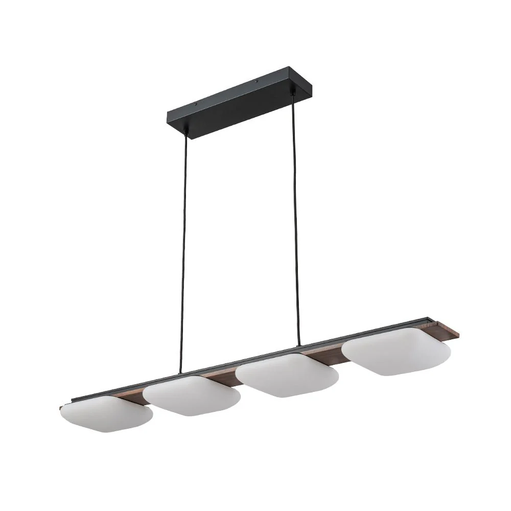 (OpenBox) Dimmable LED Walnut Wood Grain Linear Island Chandelier - Image 21