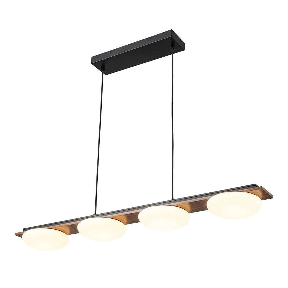 (OpenBox) Dimmable LED Walnut Wood Grain Linear Island Chandelier - Image 4
