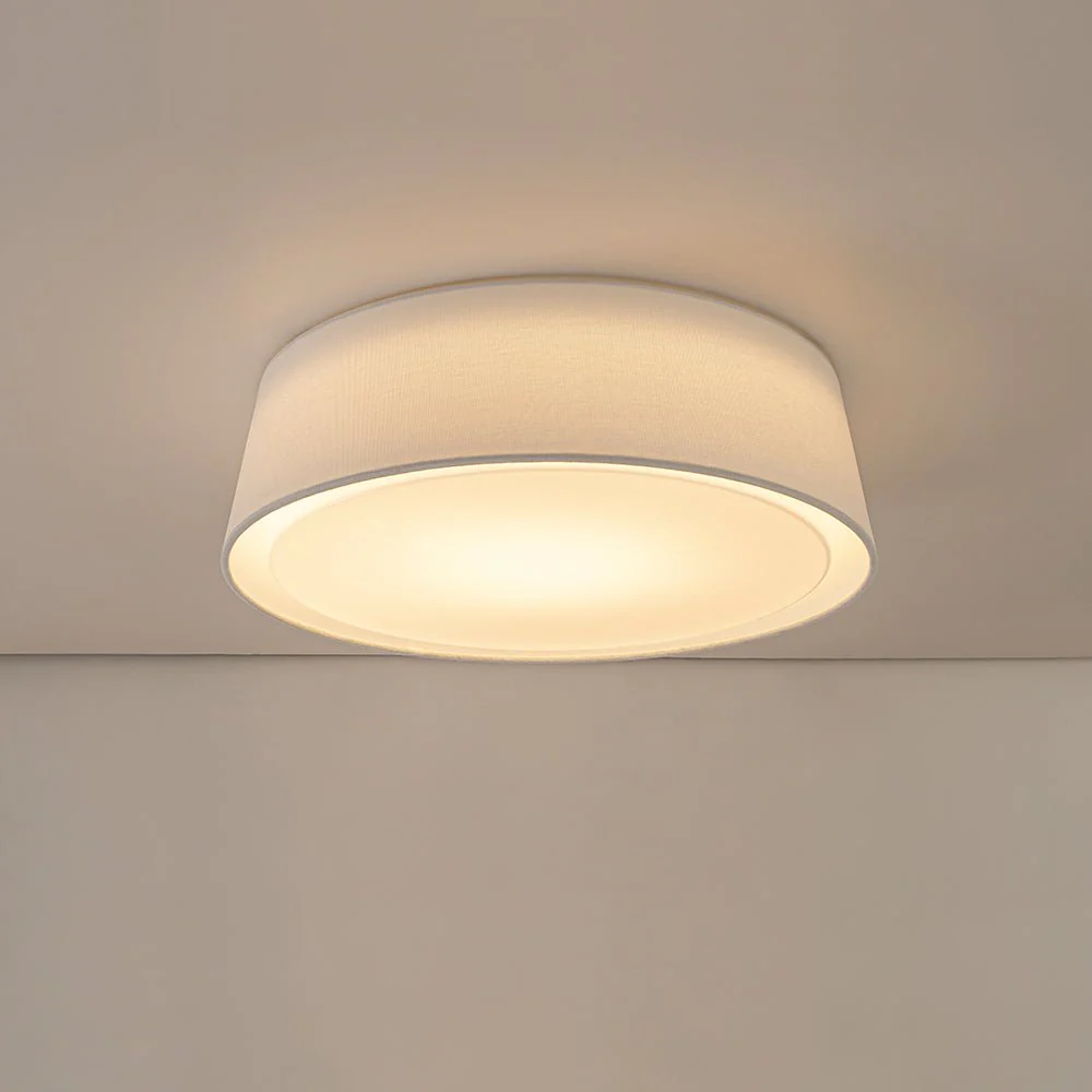 Dimmable LED White Fabric Milky Glass Drum Ceiling Light - Image 3