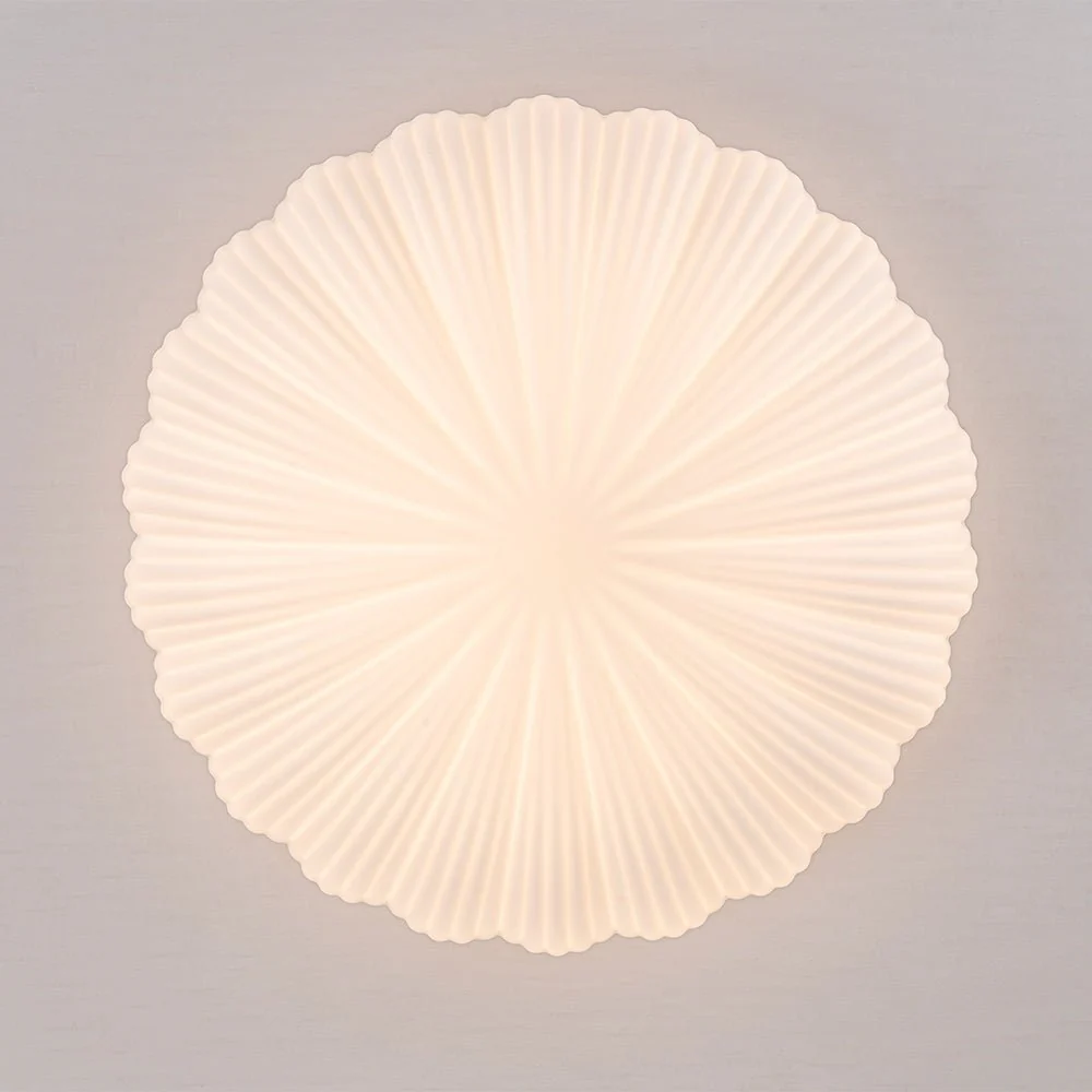 Dimmable LED White Ribbed Glass Scalloped Ceiling Light - Image 12