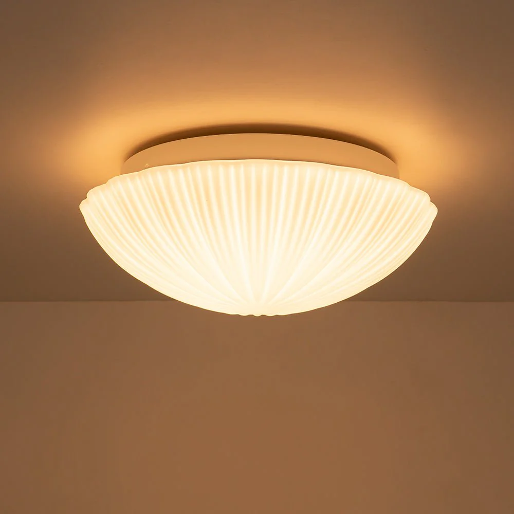 Dimmable LED White Ribbed Glass Scalloped Ceiling Light - Image 13