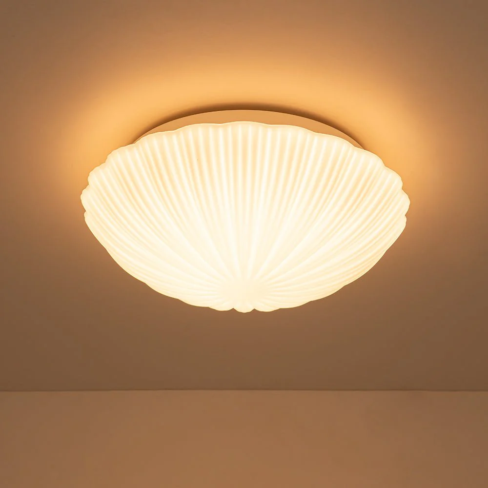 Dimmable LED White Ribbed Glass Scalloped Ceiling Light - Image 14