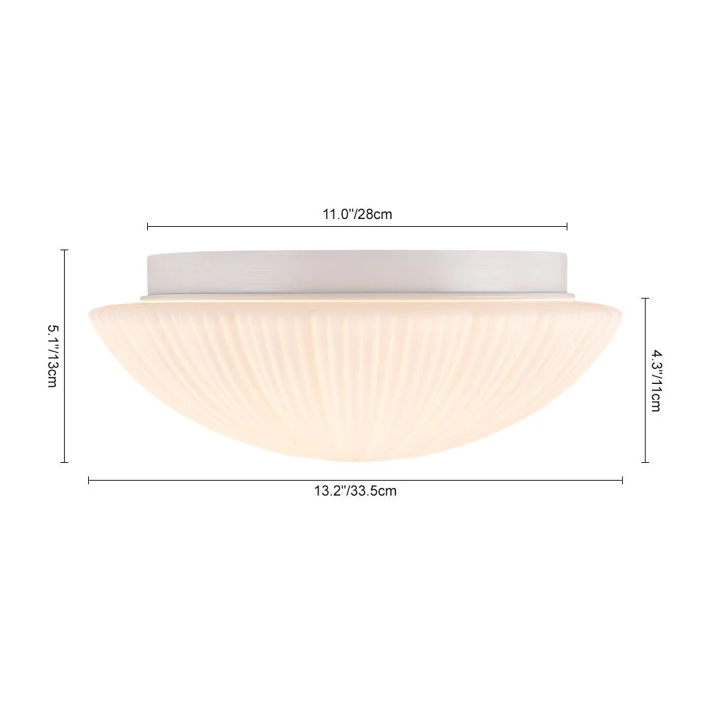 Dimmable LED White Ribbed Glass Scalloped Ceiling Light - Image 15