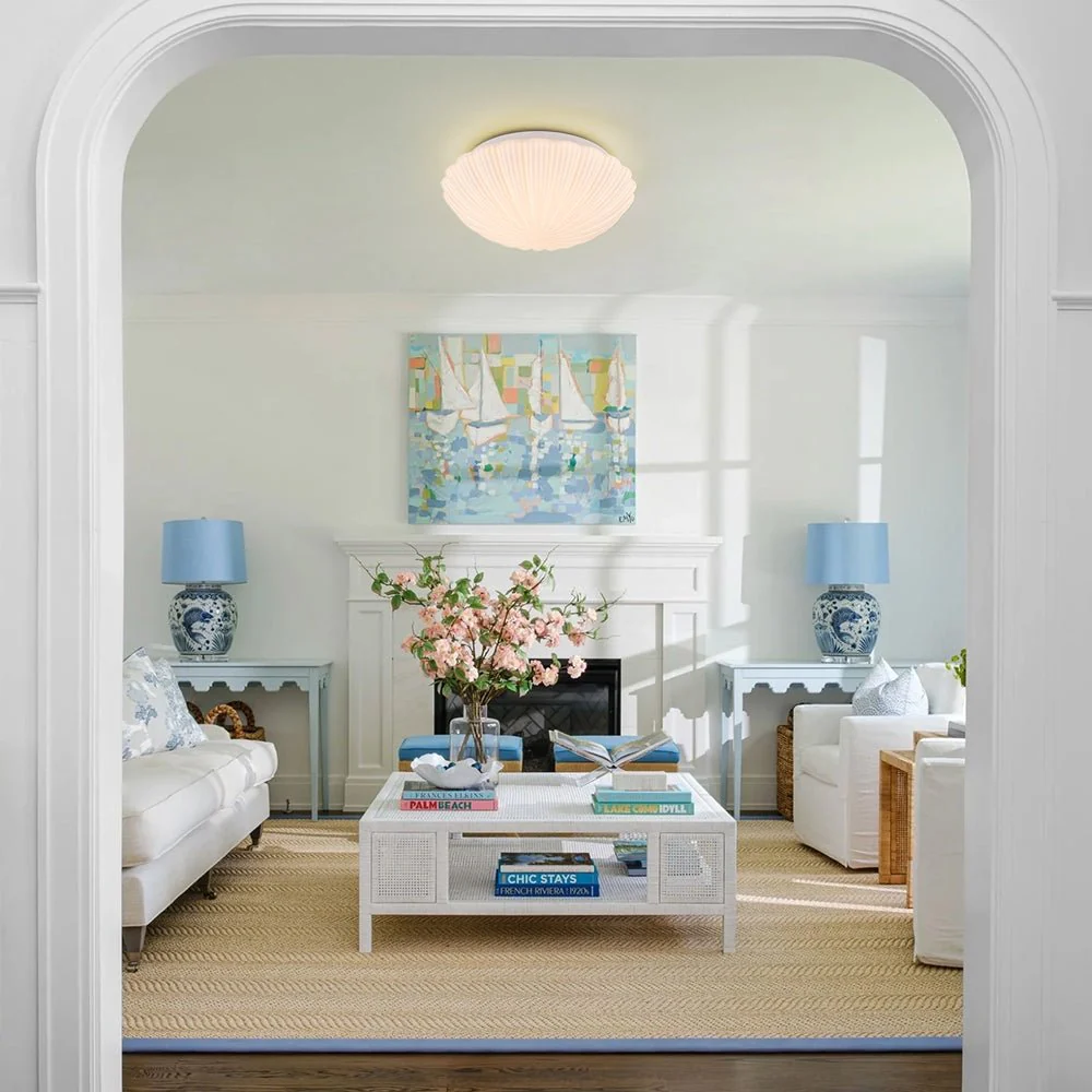 Dimmable LED White Ribbed Glass Scalloped Ceiling Light - Image 2
