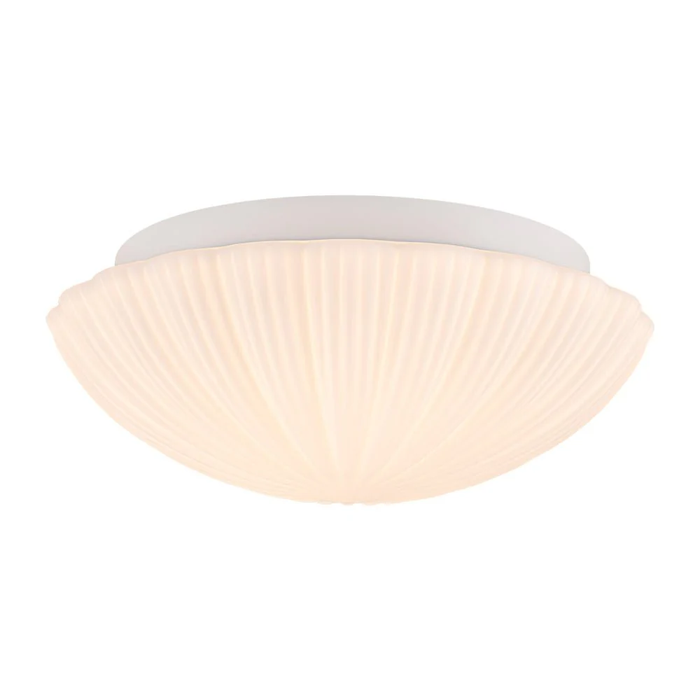 Dimmable LED White Ribbed Glass Scalloped Ceiling Light - Image 3