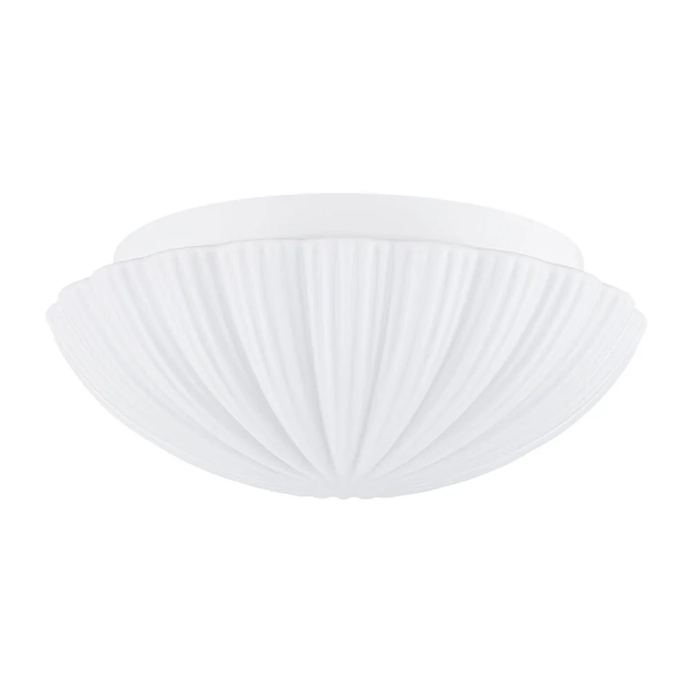 Dimmable LED White Ribbed Glass Scalloped Ceiling Light - Image 4