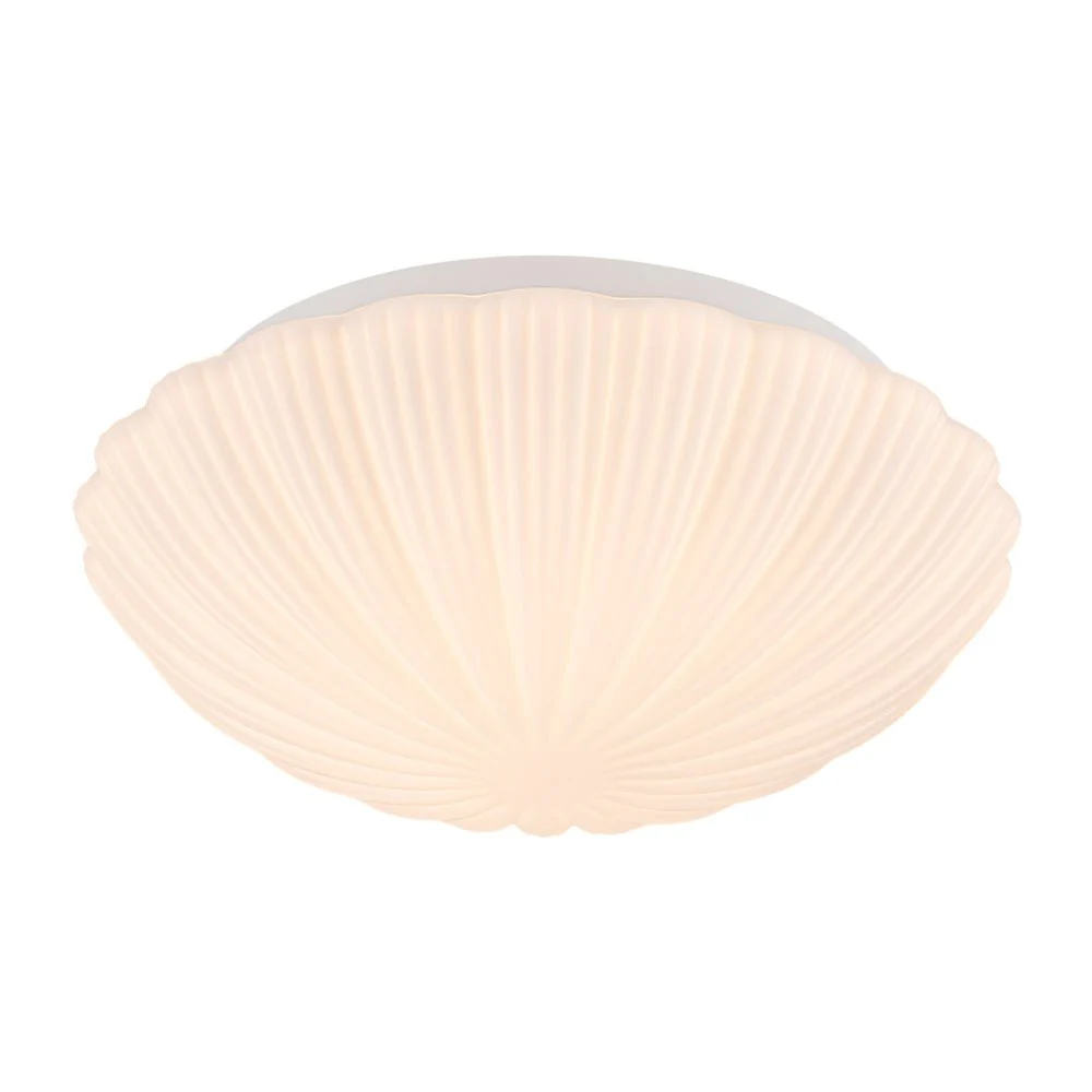Dimmable LED White Ribbed Glass Scalloped Ceiling Light - Image 5