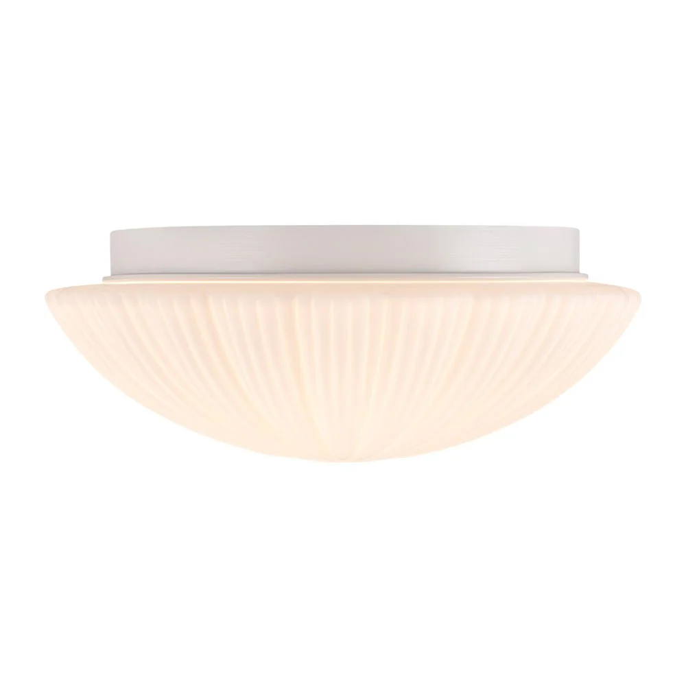 Dimmable LED White Ribbed Glass Scalloped Ceiling Light - Image 6