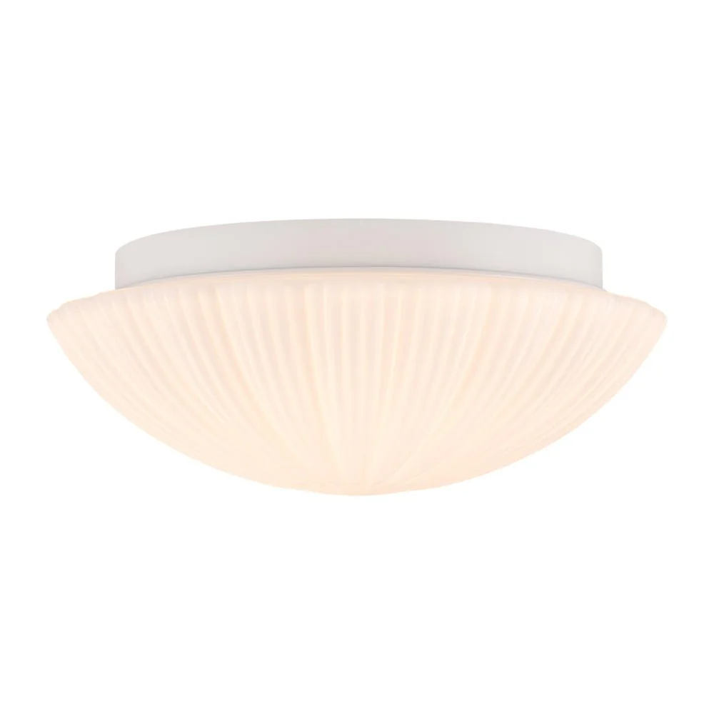 Dimmable LED White Ribbed Glass Scalloped Ceiling Light - Image 7