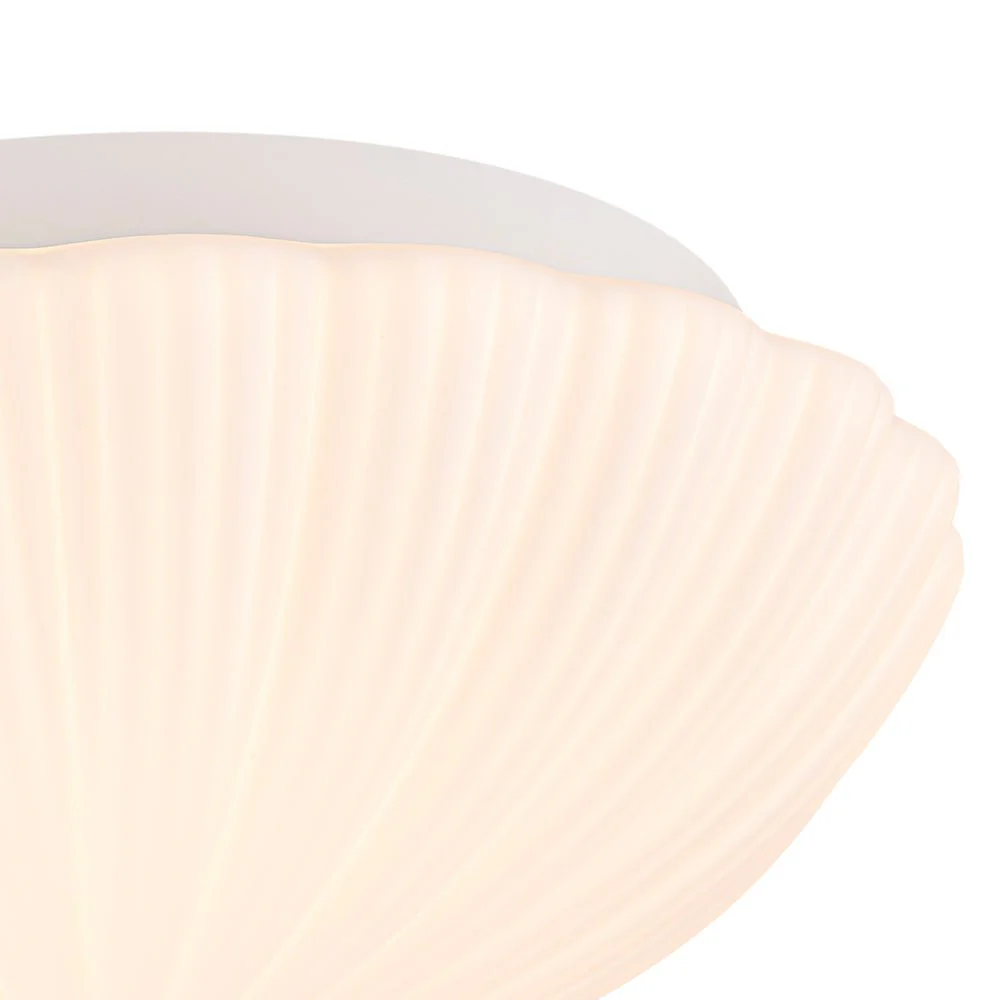 Dimmable LED White Ribbed Glass Scalloped Ceiling Light - Image 8