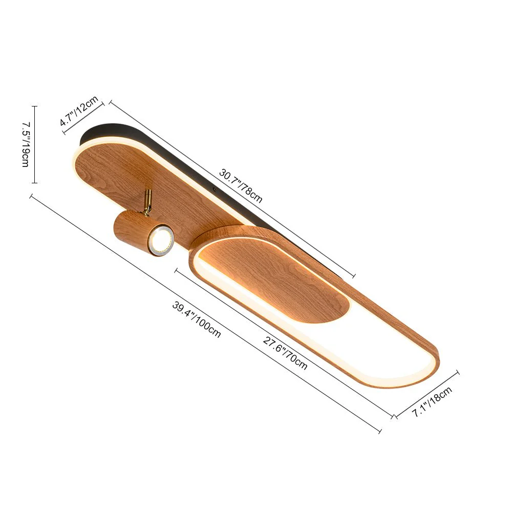 Dimmable LED Wood Linear Oval Semi Flush Adjustable Spotlight - Image 17