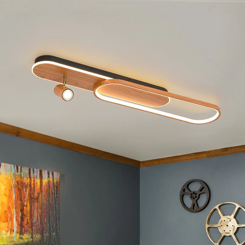 Dimmable LED Wood Linear Oval Semi Flush Adjustable Spotlight - Image 3