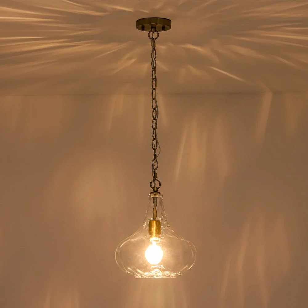 Farmhouse 1-Light Hammered Glass Bell Kitchen Pendant Light - Image 10