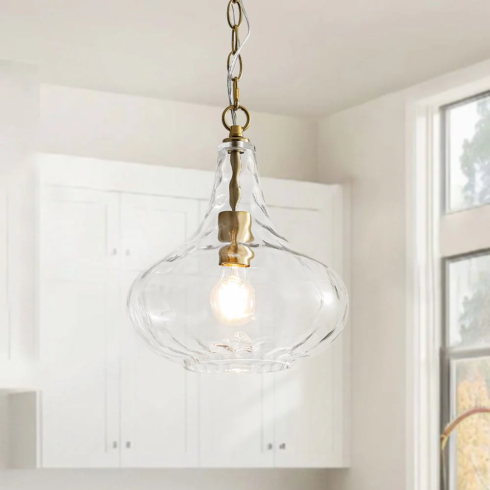 Farmhouse 1-Light Hammered Glass Bell Kitchen Pendant Light - Image 2