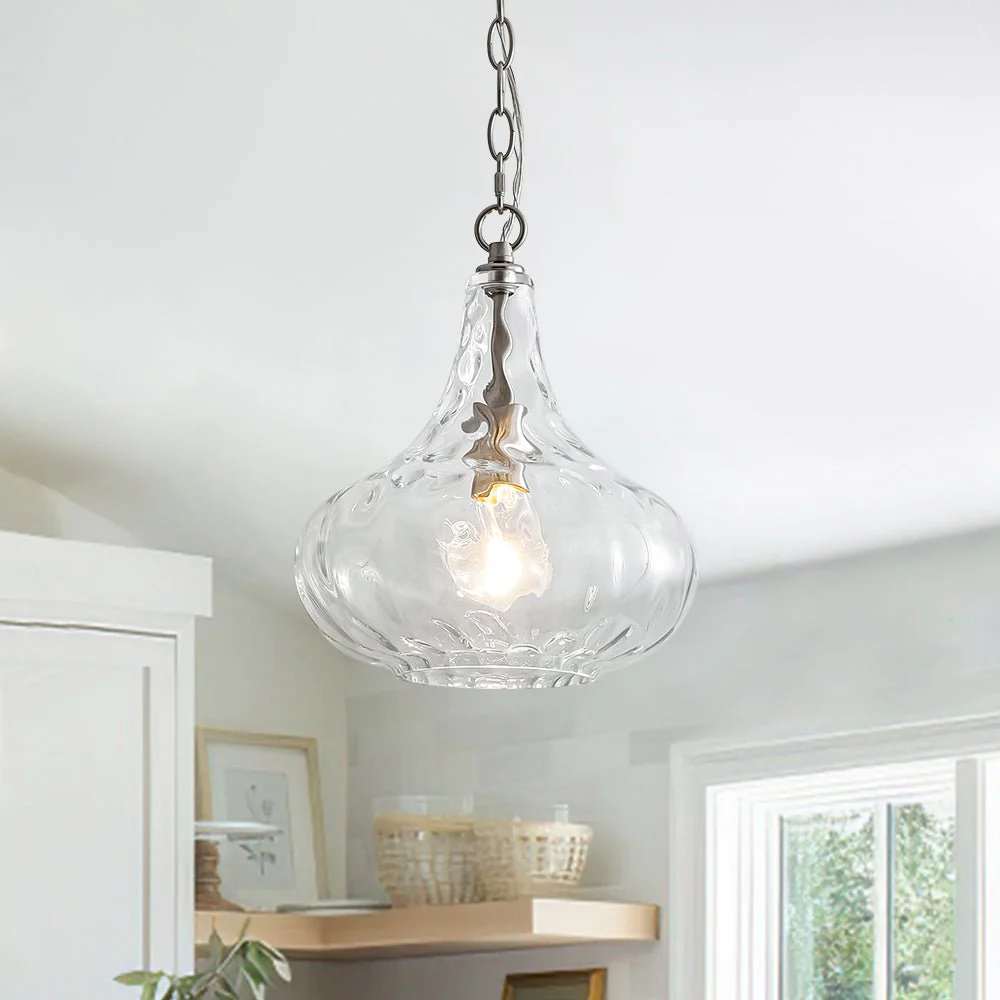 Farmhouse 1-Light Hammered Glass Bell Kitchen Pendant Light - Image 3
