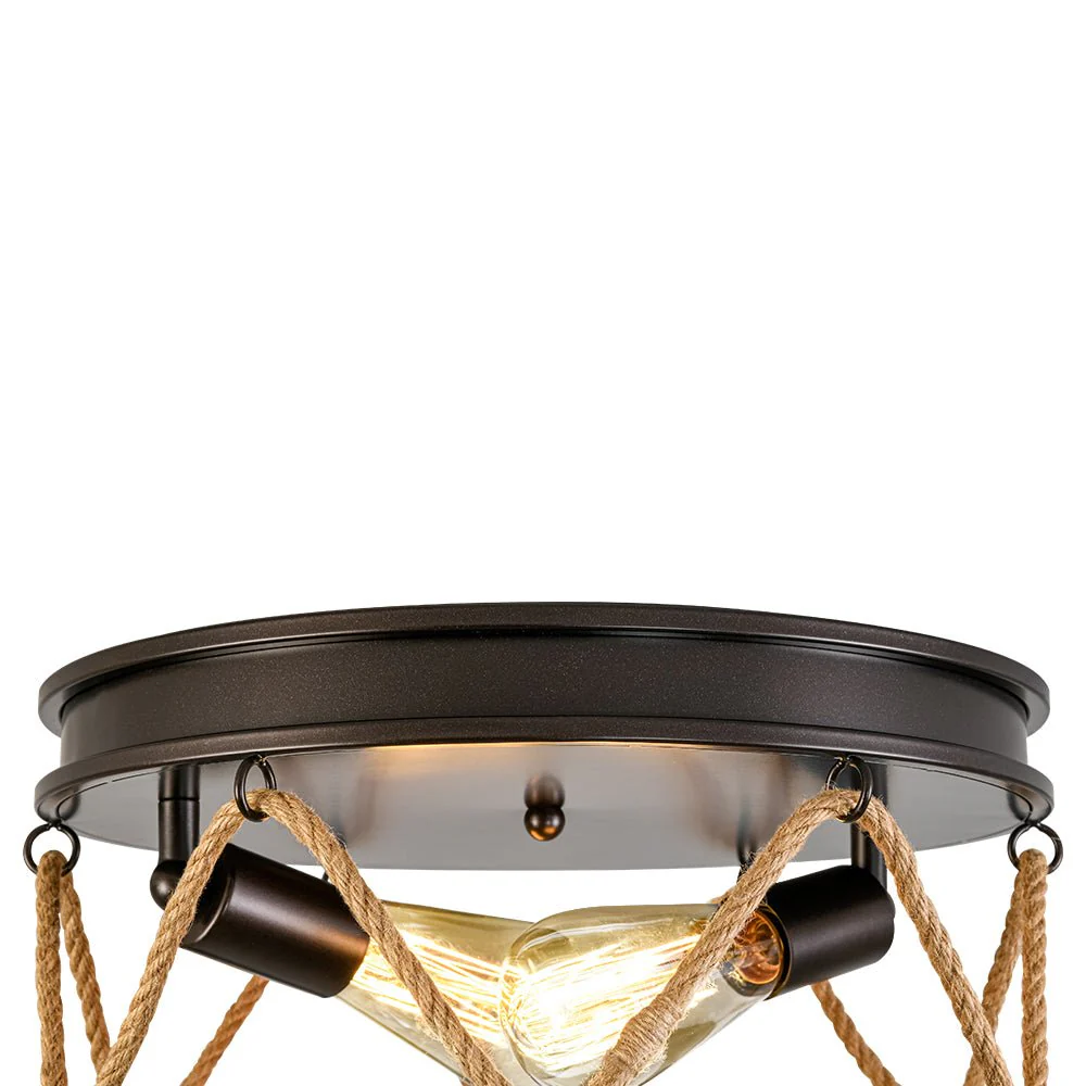 Farmhouse 2-Light Hemp Rope Iron Drum Cage Flush Mount - Image 10