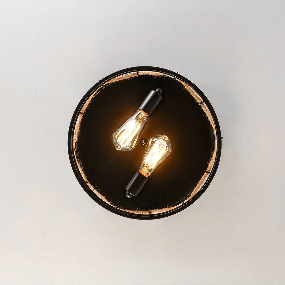 Farmhouse 2-Light Hemp Rope Iron Drum Cage Flush Mount - Image 11