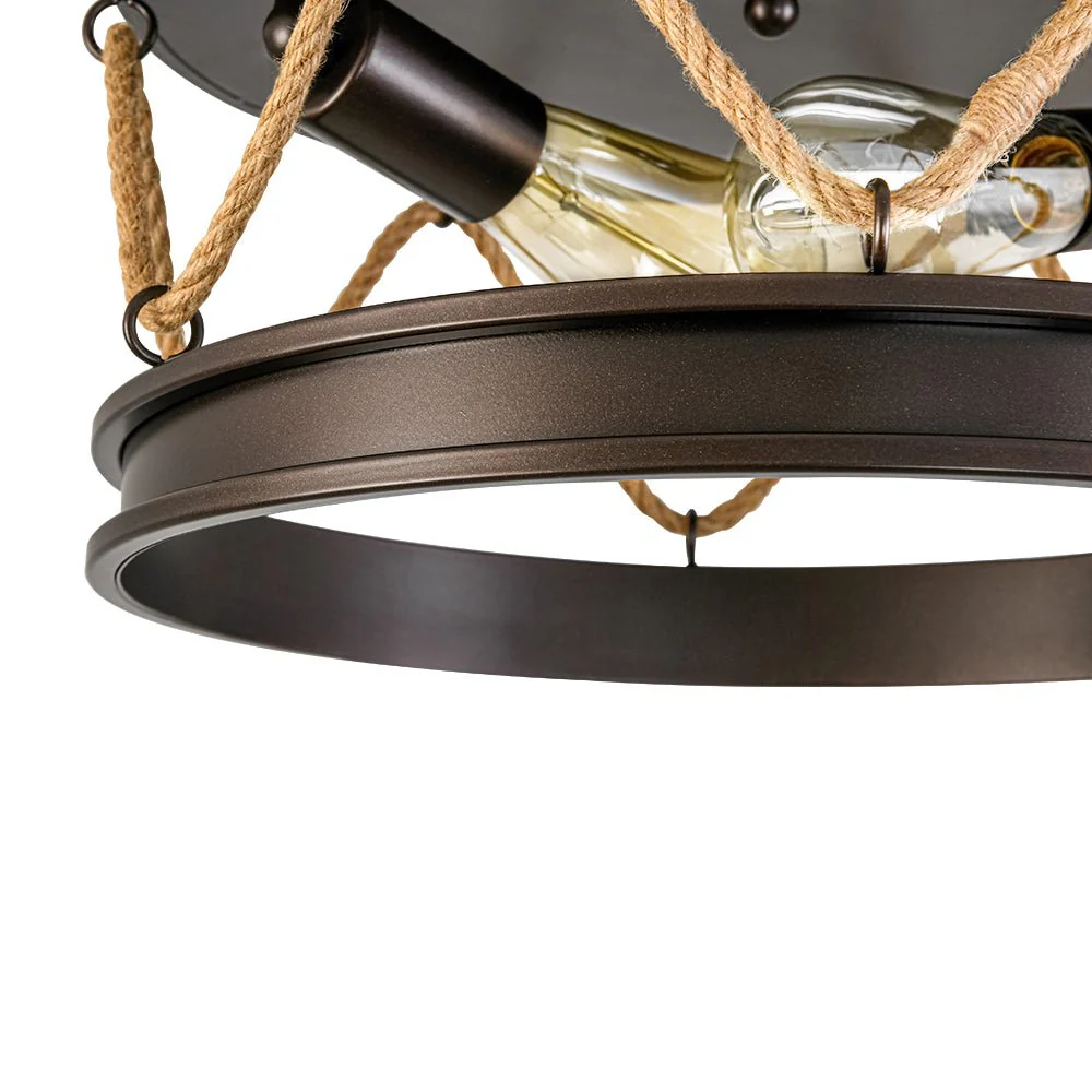 Farmhouse 2-Light Hemp Rope Iron Drum Cage Flush Mount - Image 7