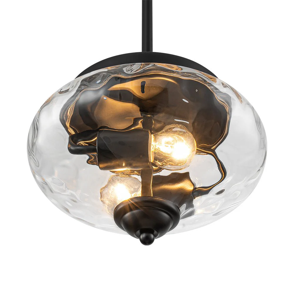 Farmhouse 2-light Round Hammered Glass Pendant Light - Image 11