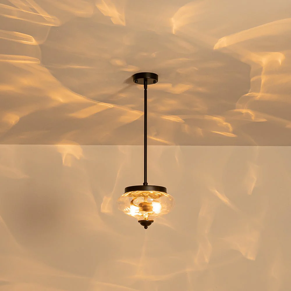 Farmhouse 2-light Round Hammered Glass Pendant Light - Image 4