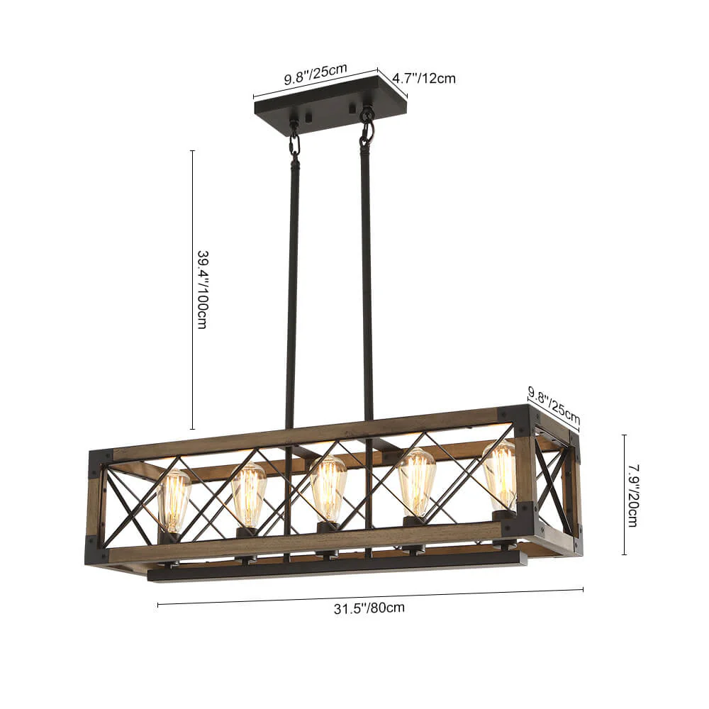Farmhouse 5-Light Rectangle Wood Chandelier - Image 12