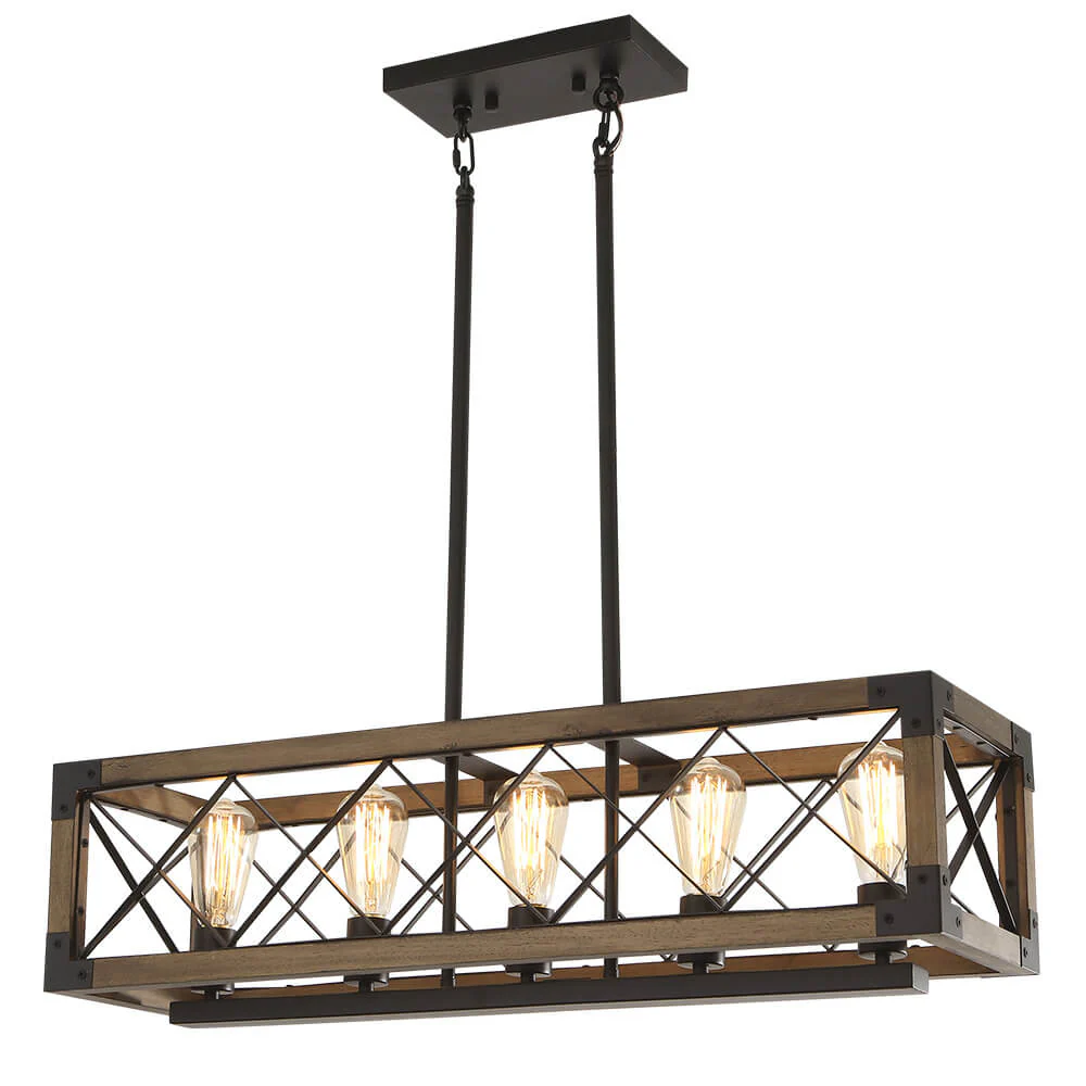 Farmhouse 5-Light Rectangle Wood Chandelier - Image 3