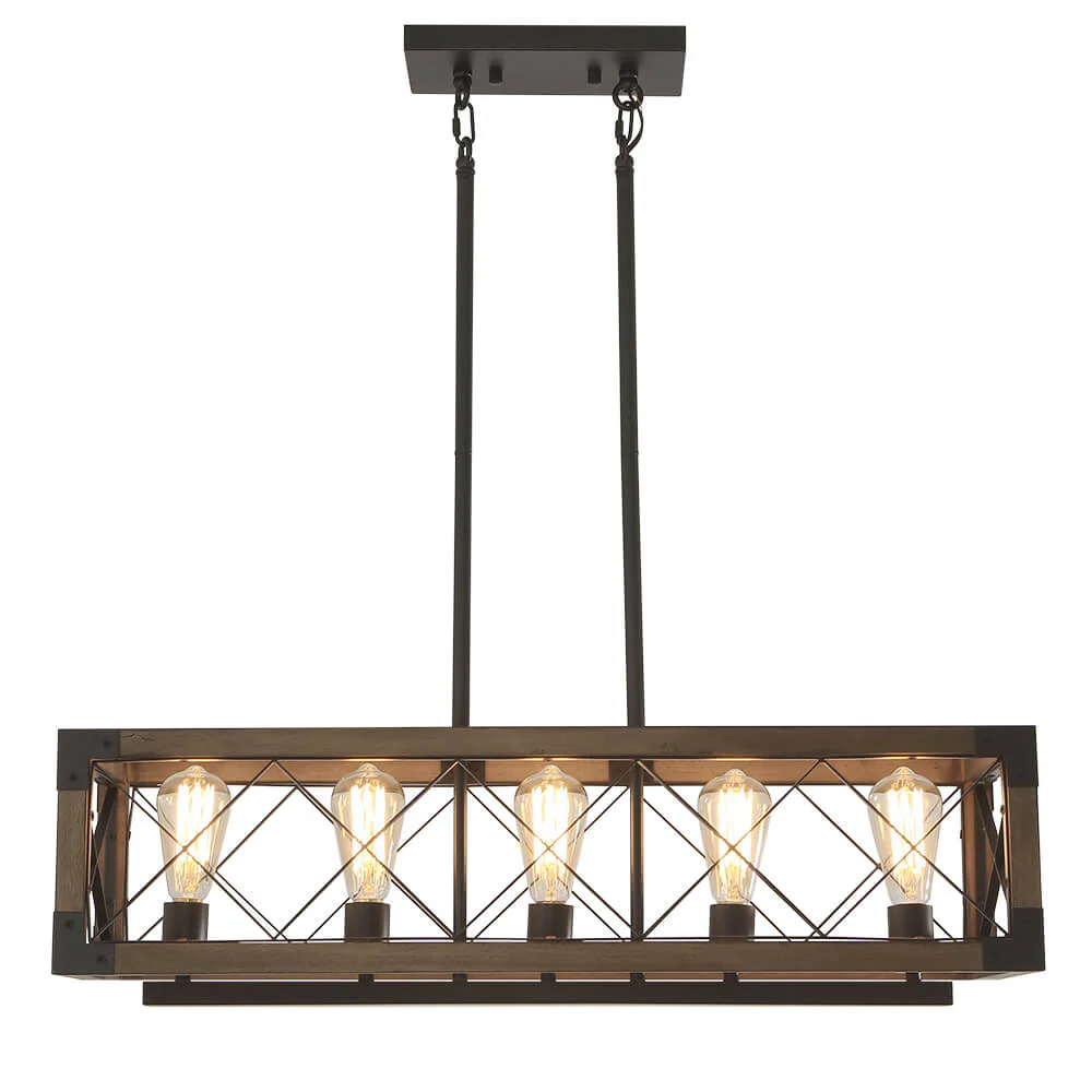 Farmhouse 5-Light Rectangle Wood Chandelier - Image 4