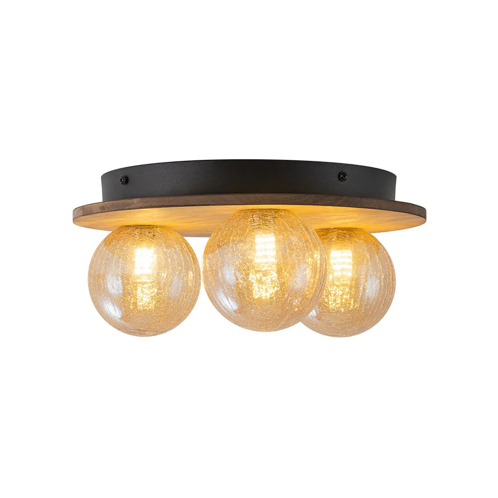 Farmhouse Amber Textured Glass Wooden Round Ceiling Light - Image 10