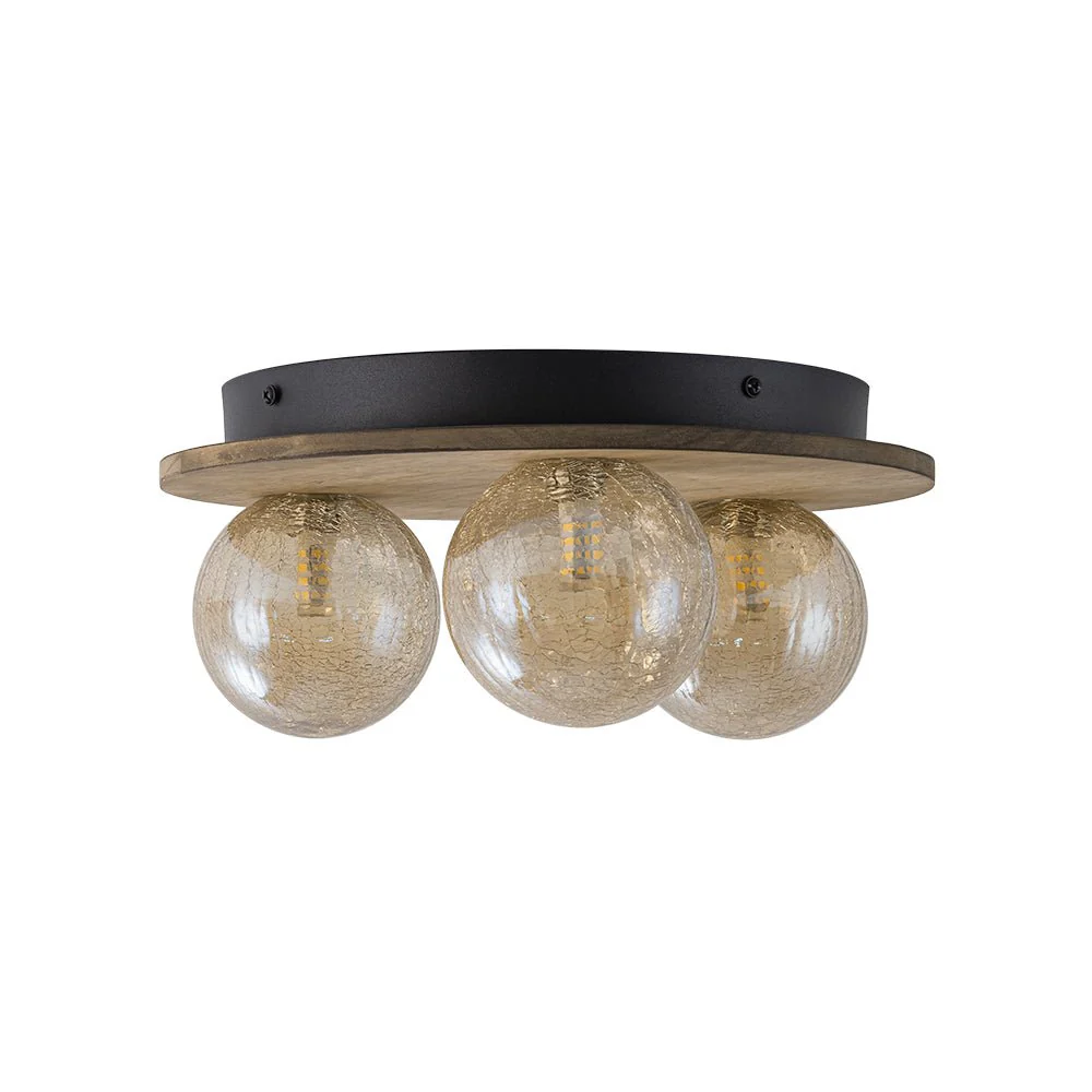 Farmhouse Amber Textured Glass Wooden Round Ceiling Light - Image 11
