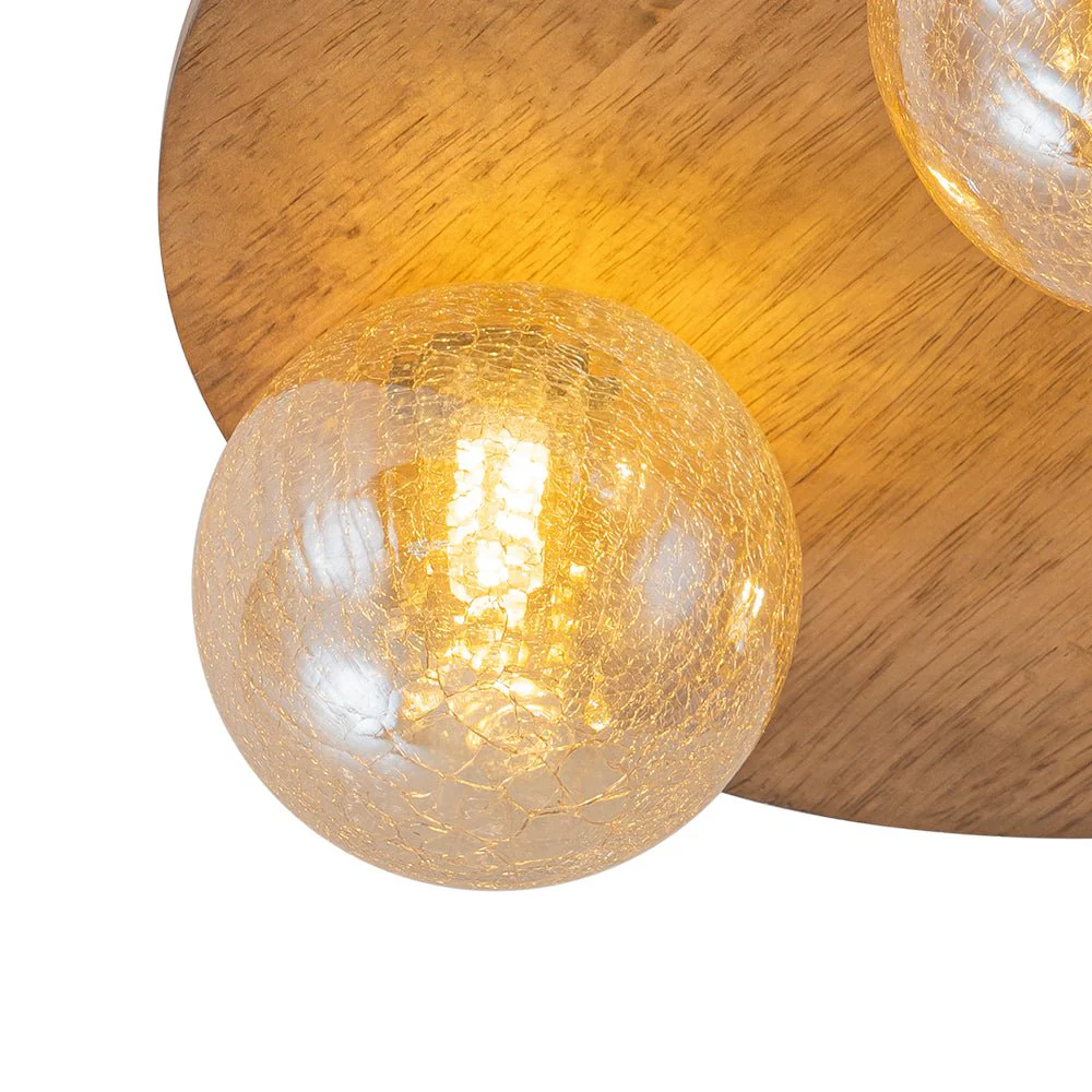 Farmhouse Amber Textured Glass Wooden Round Ceiling Light - Image 12
