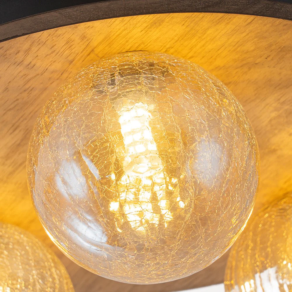 Farmhouse Amber Textured Glass Wooden Round Ceiling Light - Image 13