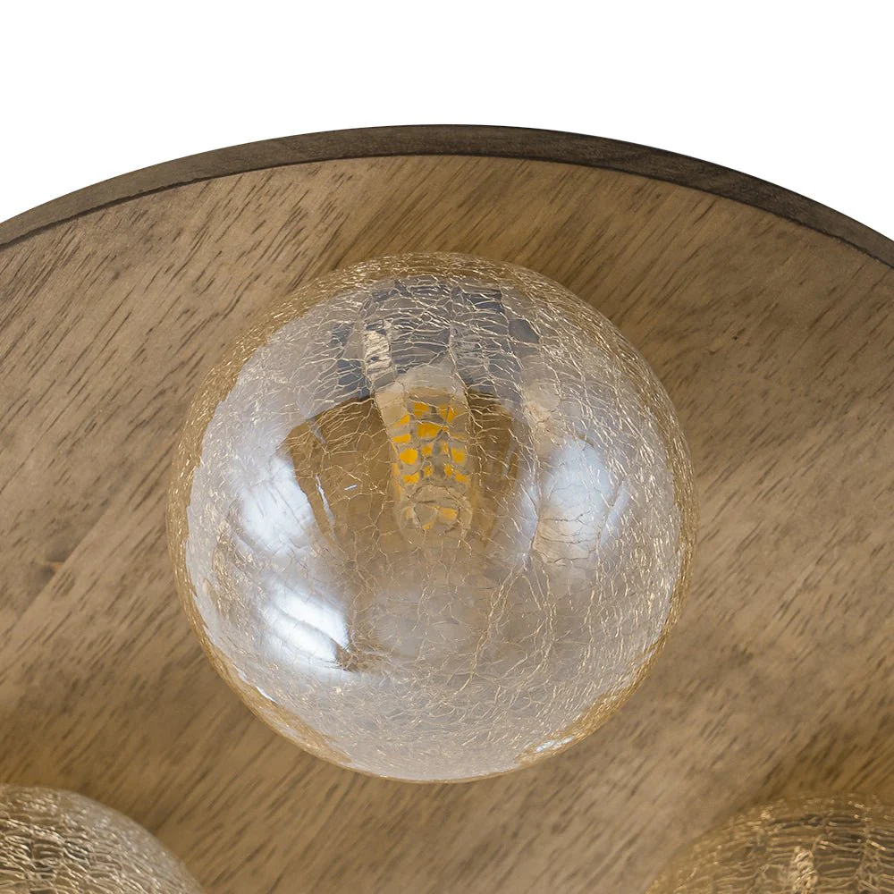 Farmhouse Amber Textured Glass Wooden Round Ceiling Light - Image 14