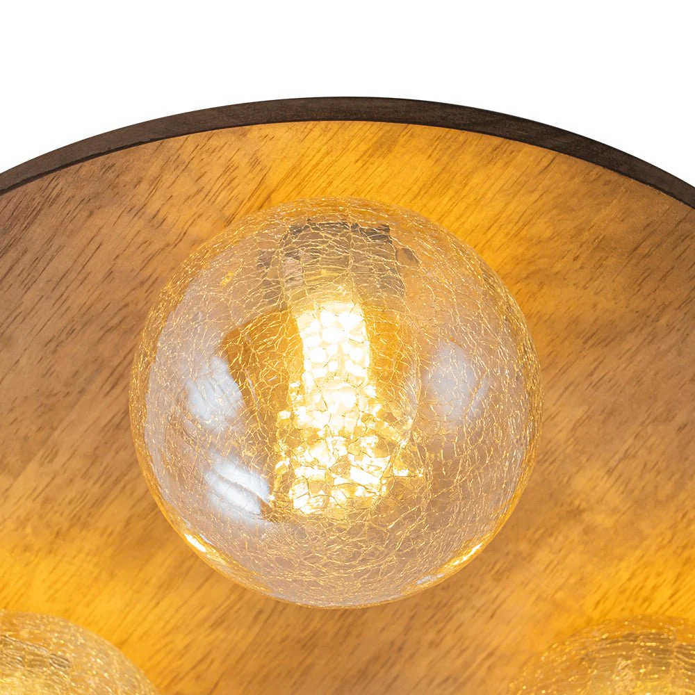 Farmhouse Amber Textured Glass Wooden Round Ceiling Light - Image 15