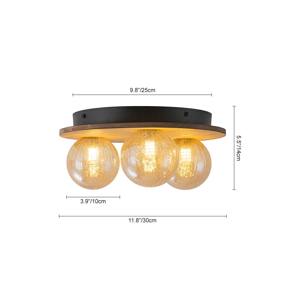 Farmhouse Amber Textured Glass Wooden Round Ceiling Light - Image 17