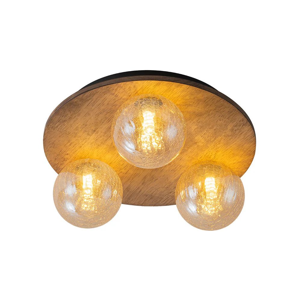 Farmhouse Amber Textured Glass Wooden Round Ceiling Light - Image 3