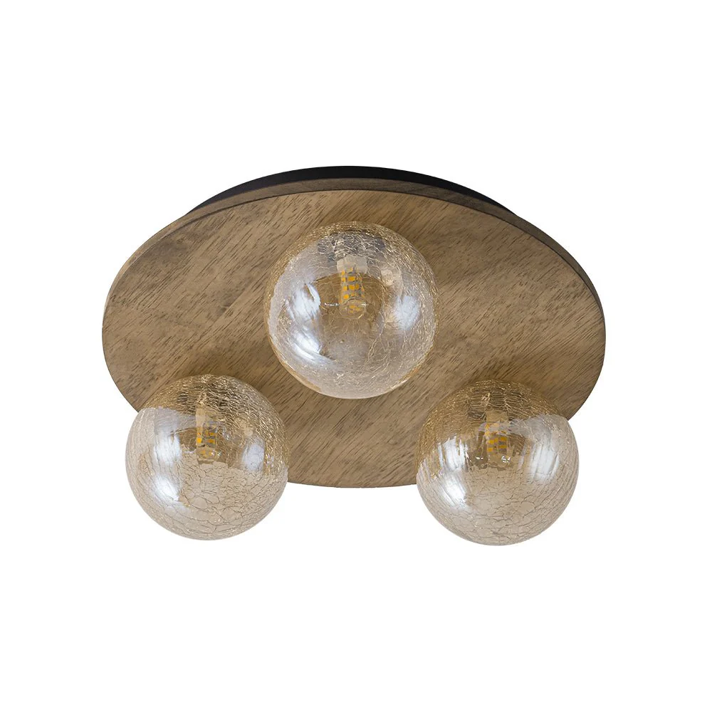 Farmhouse Amber Textured Glass Wooden Round Ceiling Light - Image 4