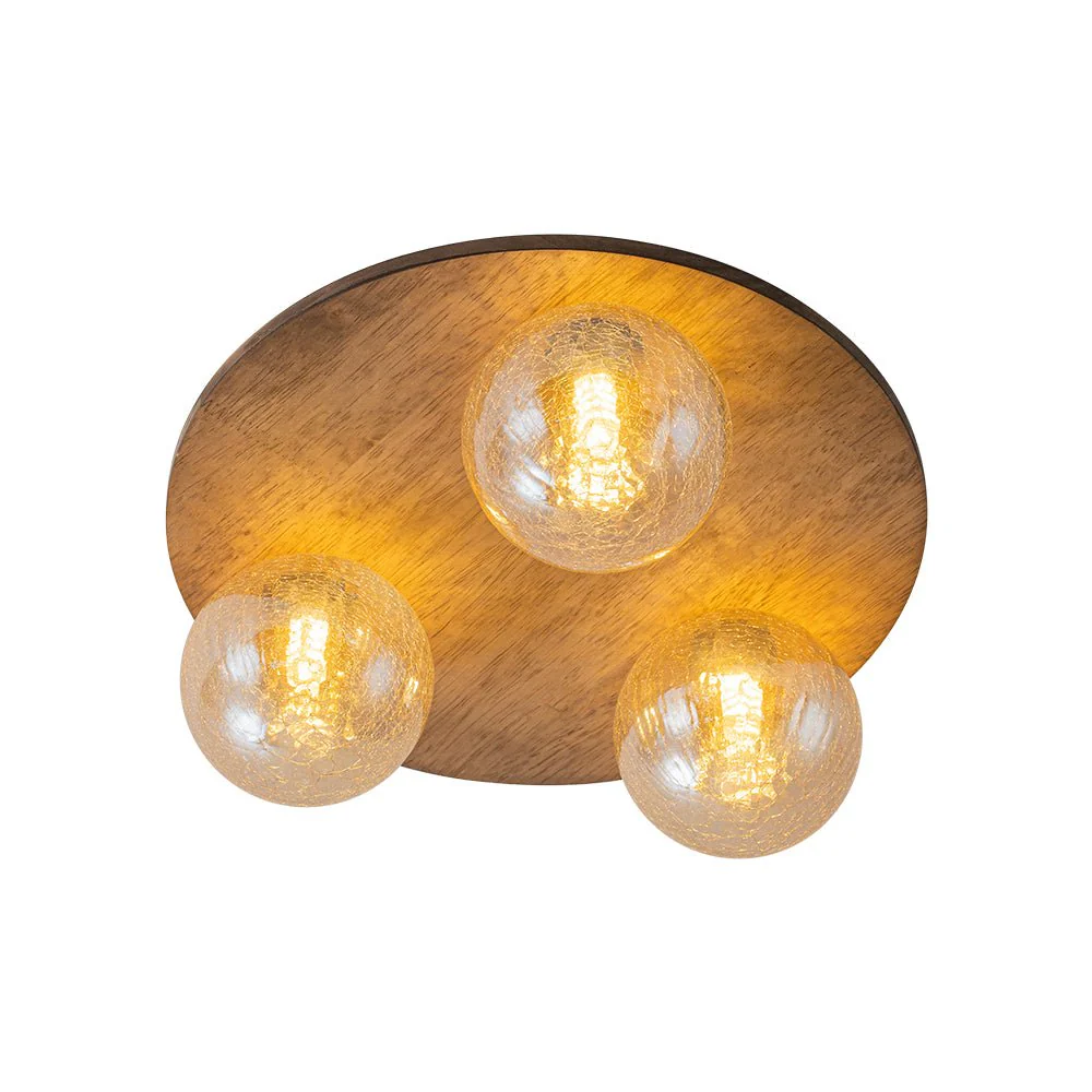 Farmhouse Amber Textured Glass Wooden Round Ceiling Light - Image 5