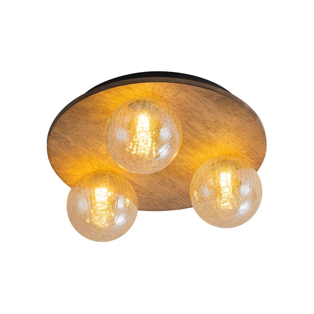 Farmhouse Amber Textured Glass Wooden Round Ceiling Light - Image 6