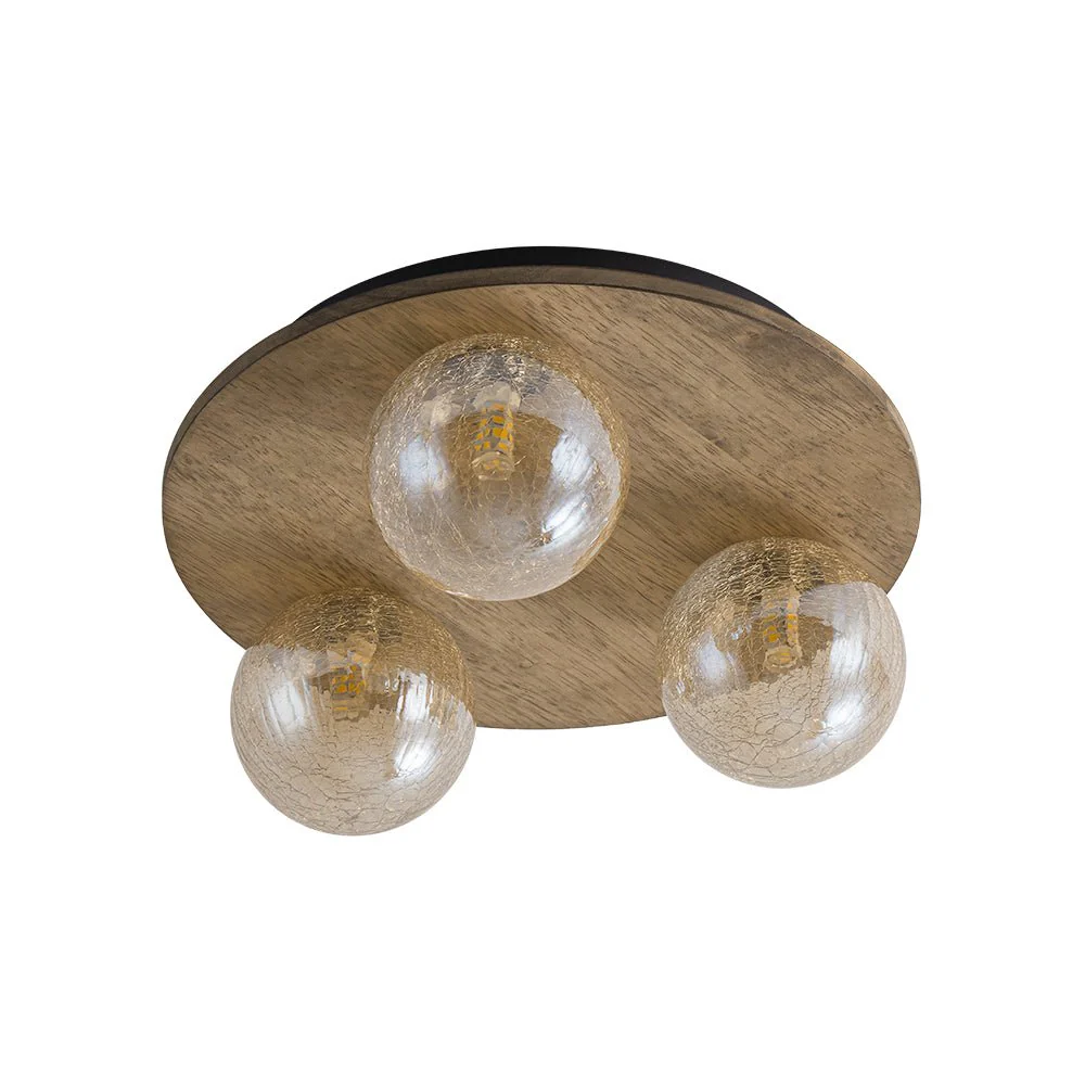 Farmhouse Amber Textured Glass Wooden Round Ceiling Light - Image 7
