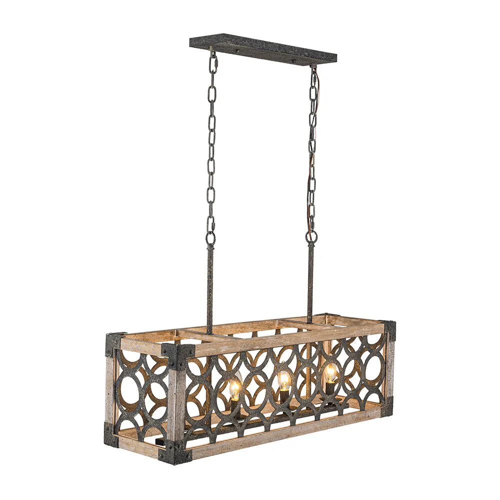 Farmhouse Antique Wooden Rectangle Box Linear Chandelier - Image 10