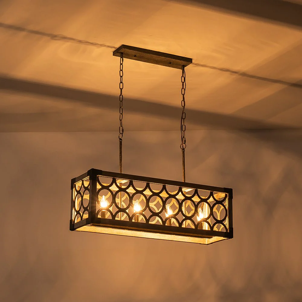Farmhouse Antique Wooden Rectangle Box Linear Chandelier - Image 12
