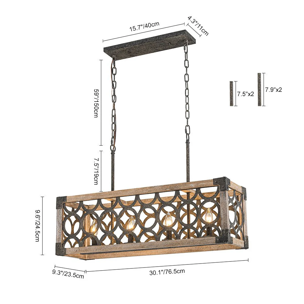 Farmhouse Antique Wooden Rectangle Box Linear Chandelier - Image 13