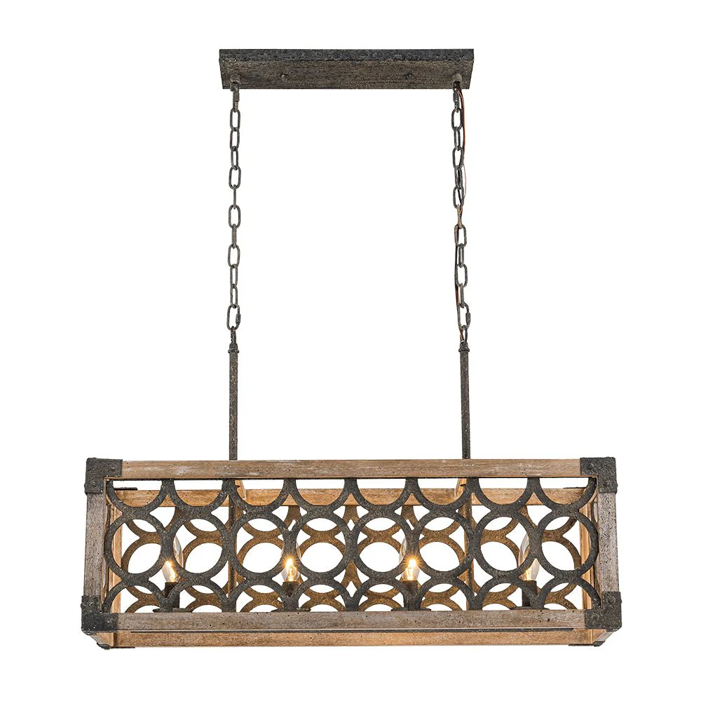 Farmhouse Antique Wooden Rectangle Box Linear Chandelier - Image 3